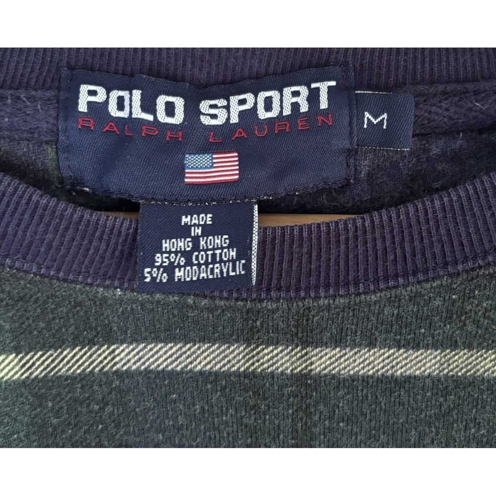 Vintage Polo Sport Ralph Lauren Men M Tartan Plaid Crewneck Sweatshirt USA Flag - Picture 3 of 7